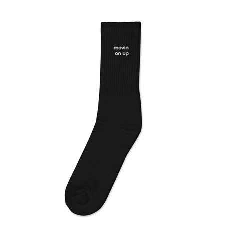 movin on up embroidered socks black