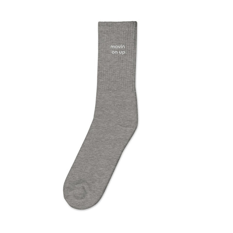 movin on up embroidered socks grey